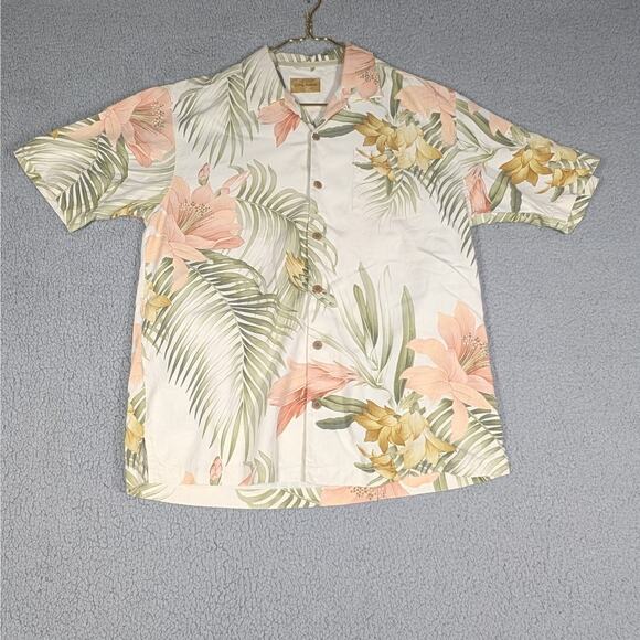 Tommy Bahama Shirt Mens Medium White Pink Floral Hawaiian Silk Button Up Camp - Picture 1 of 6